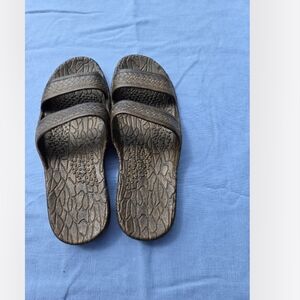 Brown Textured Slide Sandals